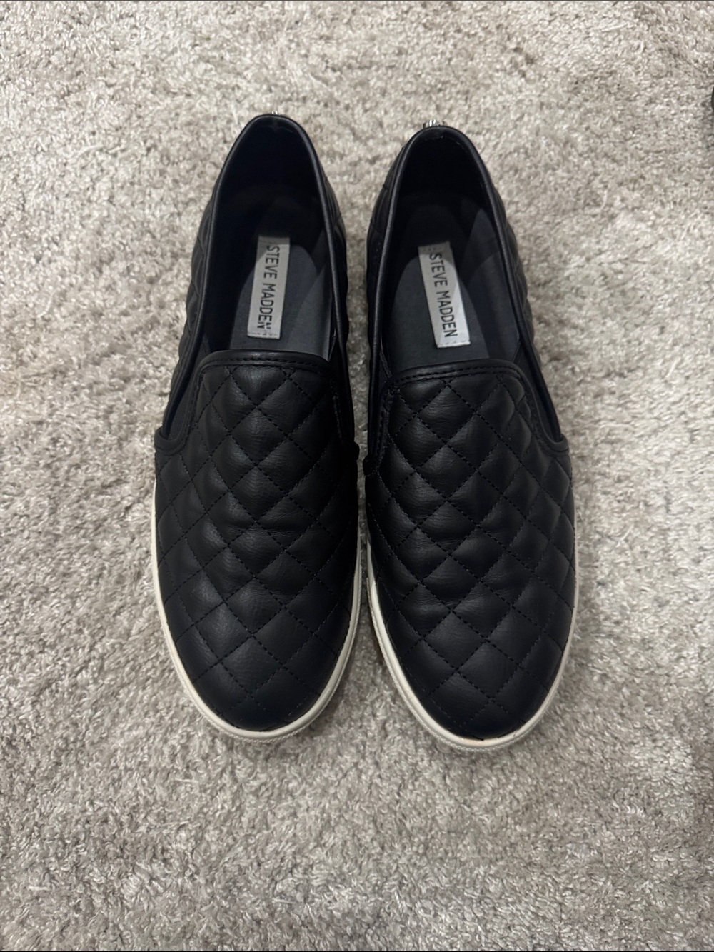 Steve Madden Black Quilted Slip-On Loafers